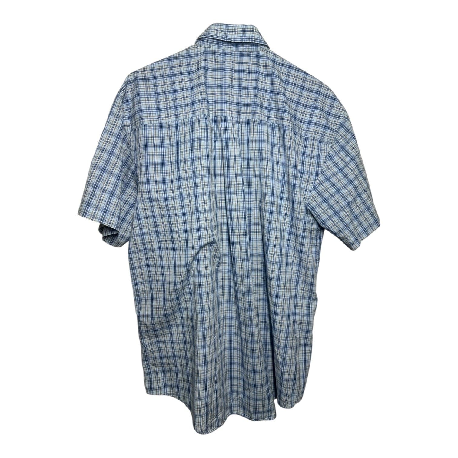 Van Heusen Men's Short Sleeve Plaid Shirt Medium Blue EUC - Thumbnail 2