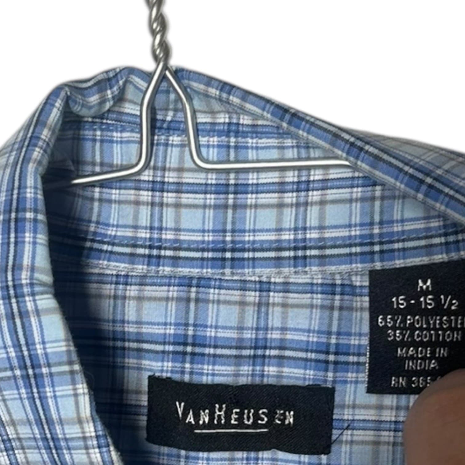 Van Heusen Men's Short Sleeve Plaid Shirt Medium Blue EUC - Thumbnail 3