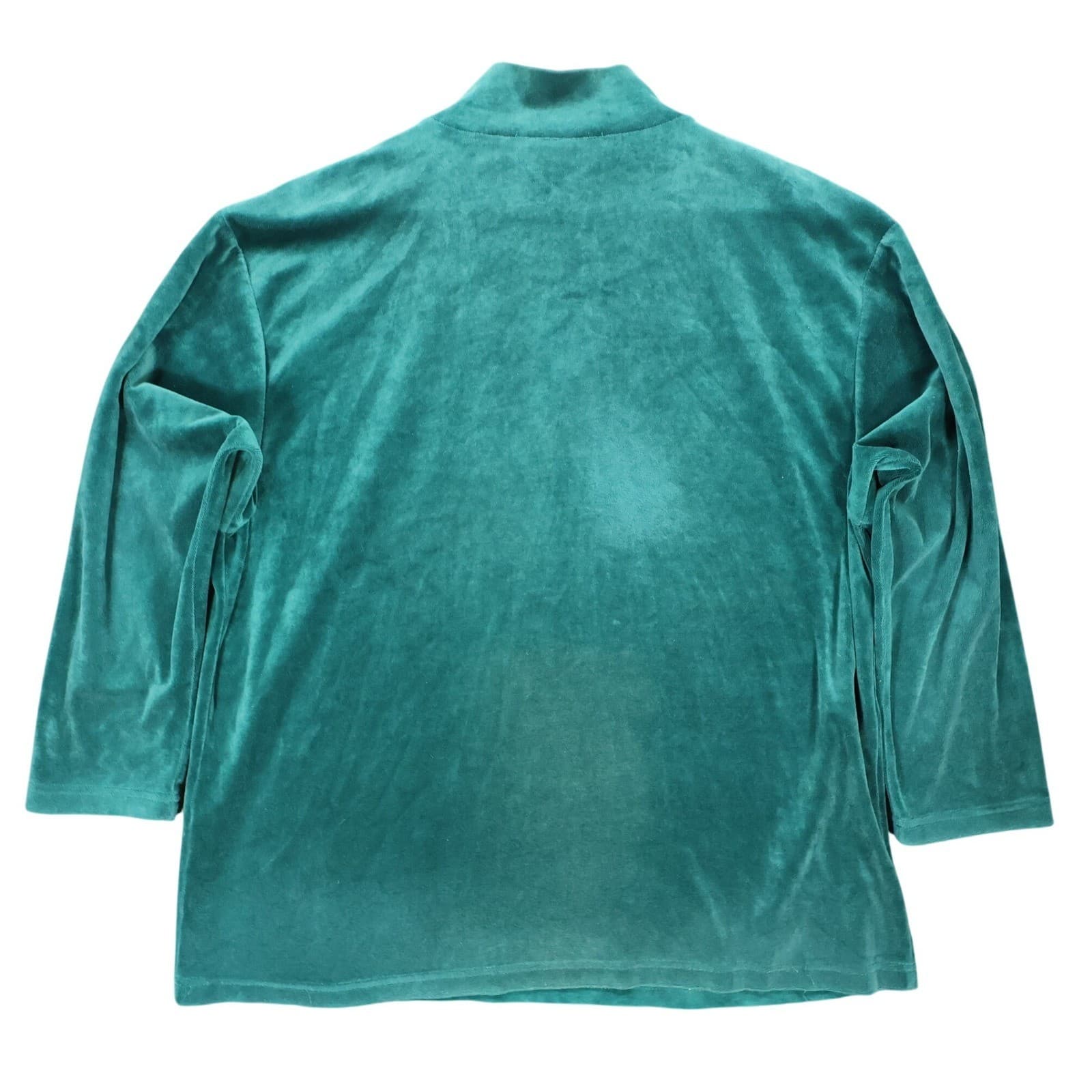 Sag Harbor Pullover Women Large Green Excellent Velour Quarter Zip - Thumbnail 2