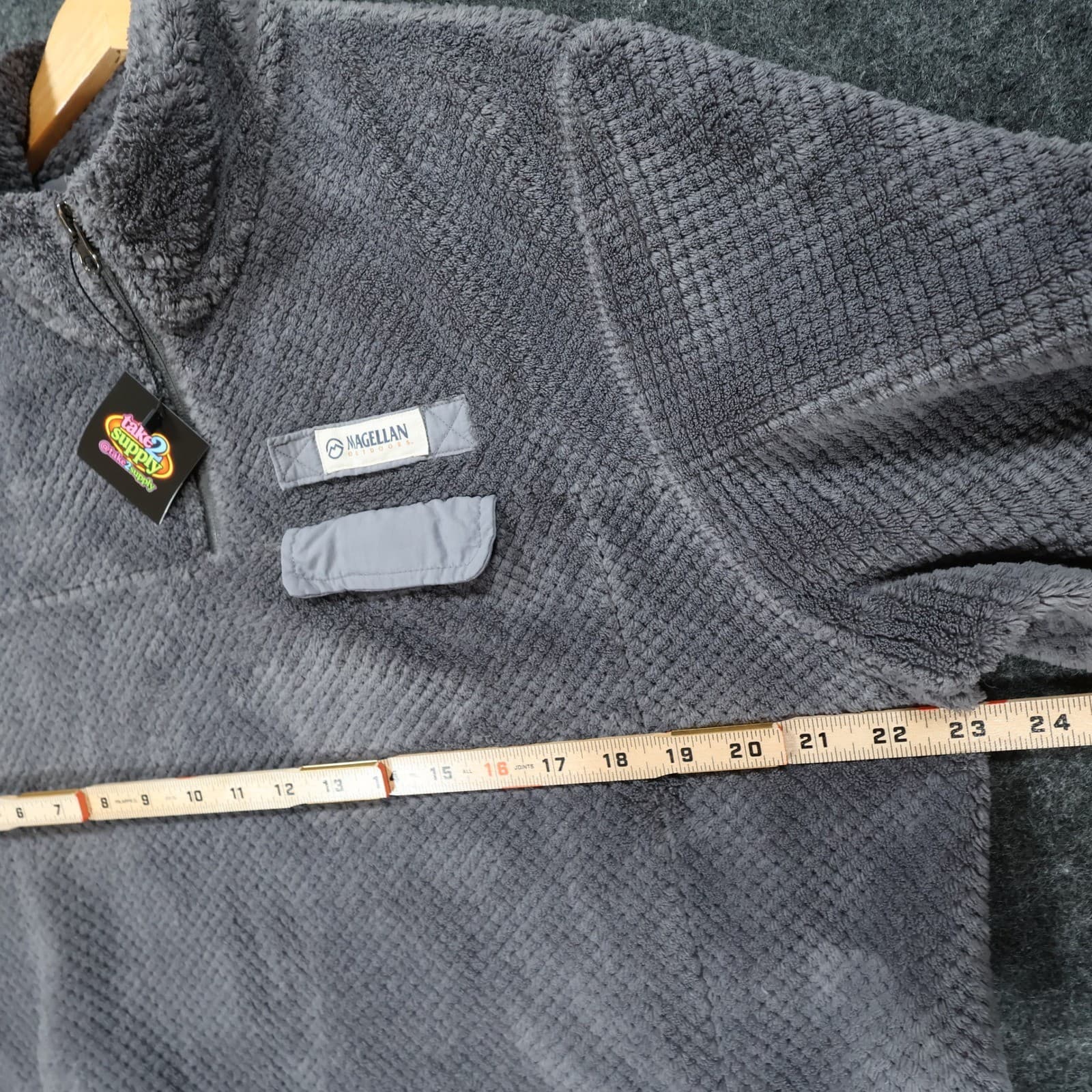 Magellan Fleece Pullover Men XL Gray Excellent Quarter Zip Outdoor Grid - Thumbnail 3