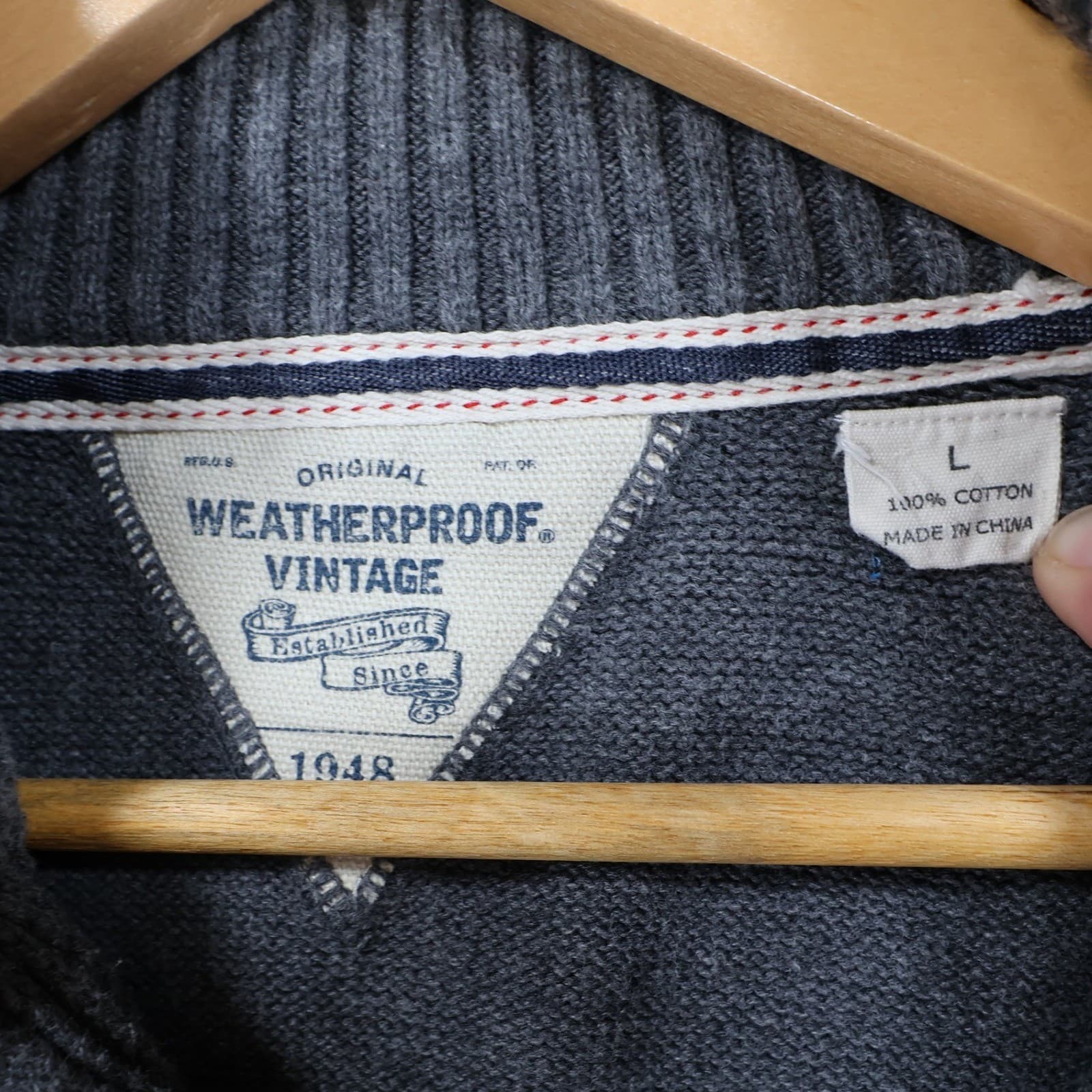 Weatherproof Vintage Quarter Zip Pullover Mens Large Gray Excellent Waffle Knit - Thumbnail 7