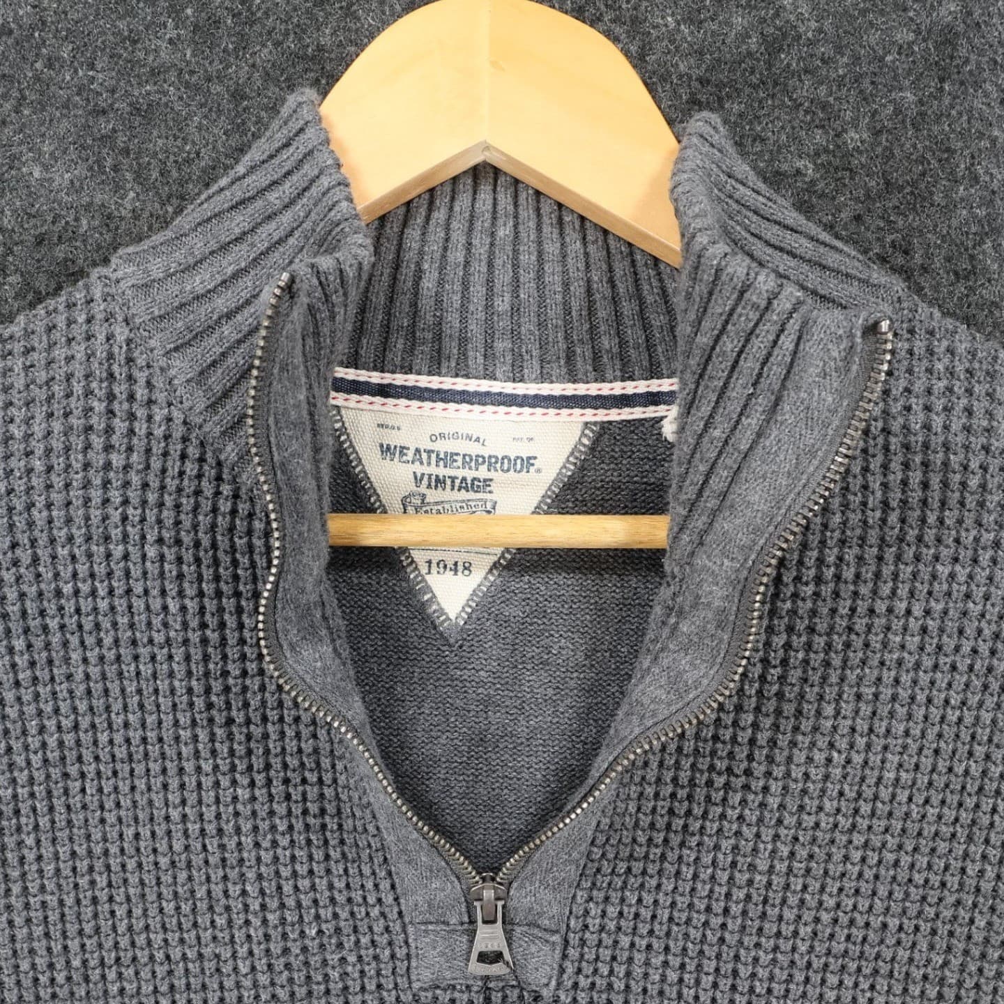 Weatherproof Vintage Quarter Zip Pullover Mens Large Gray Excellent Waffle Knit - Thumbnail 9