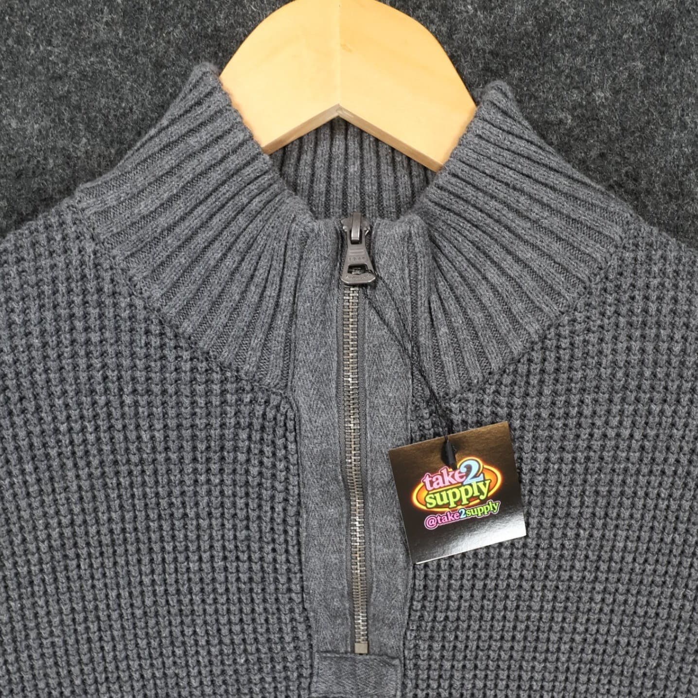 Weatherproof Vintage Quarter Zip Pullover Mens Large Gray Excellent Waffle Knit - Thumbnail 8
