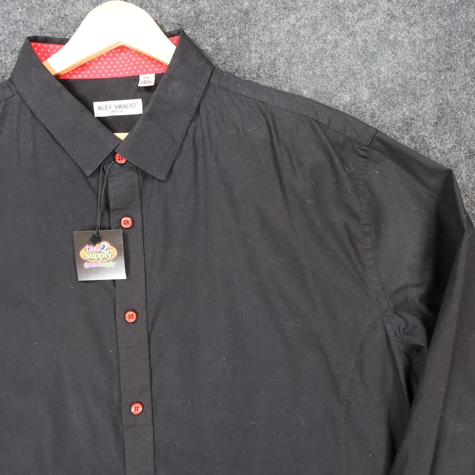 Alex Vando Button Up Mens XXL Black Excellent Polka Dot Trim - Thumbnail 7