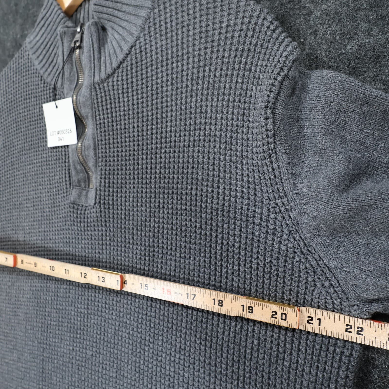 Weatherproof Vintage Quarter Zip Pullover Mens Large Gray Excellent Waffle Knit - Thumbnail 3