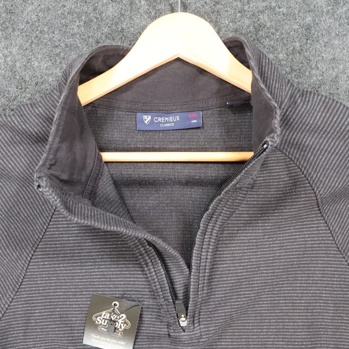 Cremieux Classics Quarter Zip Pullover Mens XXL Charcoal Excellent Striped - Thumbnail 10