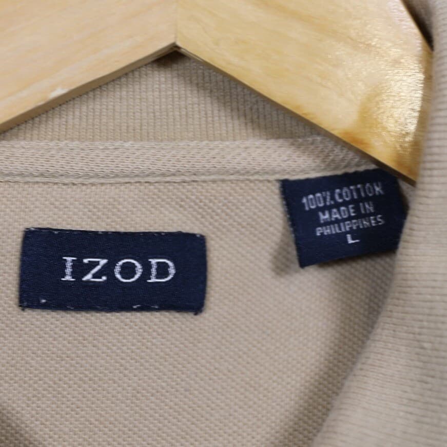 IZOD Mens Long Sleeve Polo Shirt Tan Stripe Casual Size L - Thumbnail 7