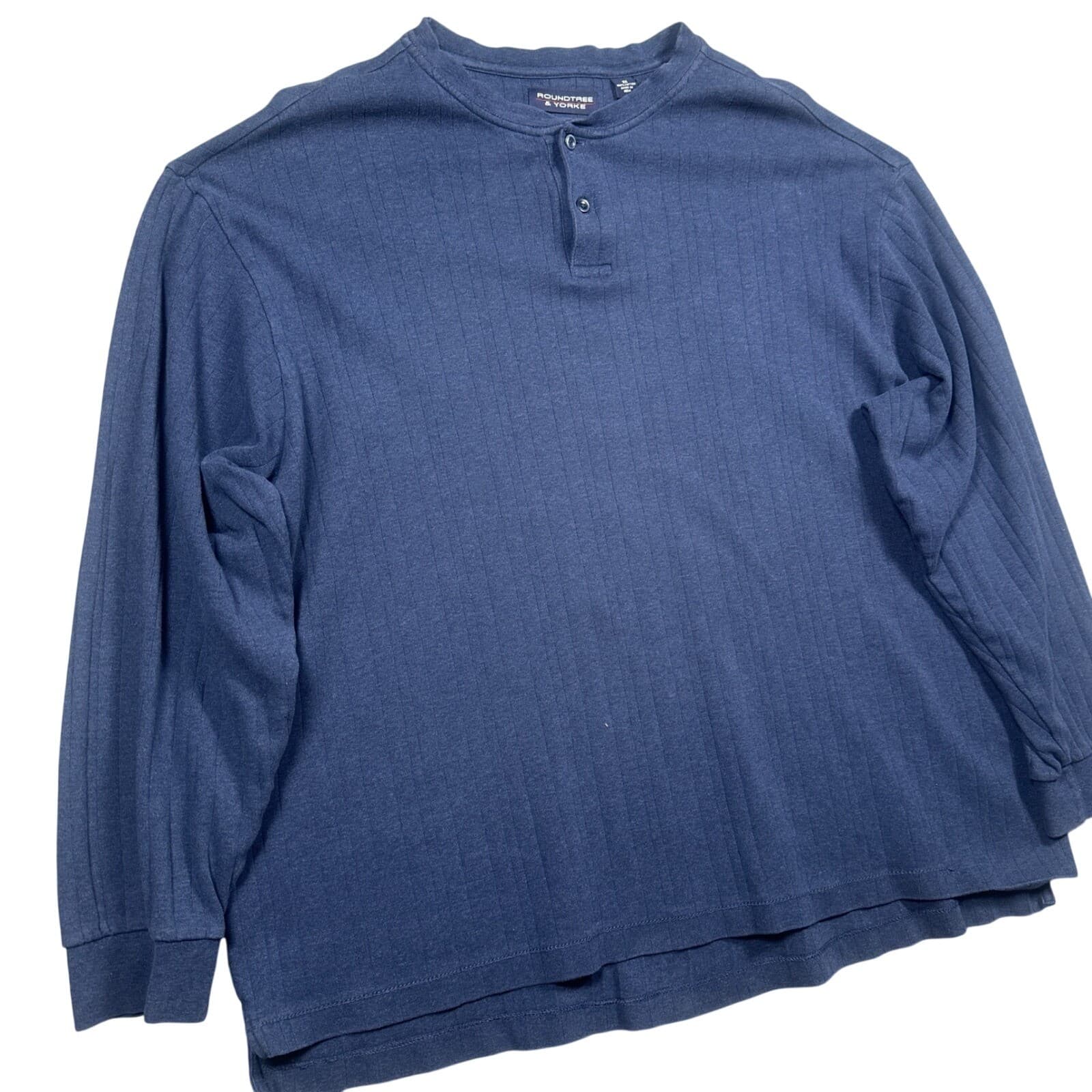 Roundtree & Yorke Henley Shirt Mens 2X Blue Excellent Ribbed Cotton Long Sleeve - Thumbnail 3