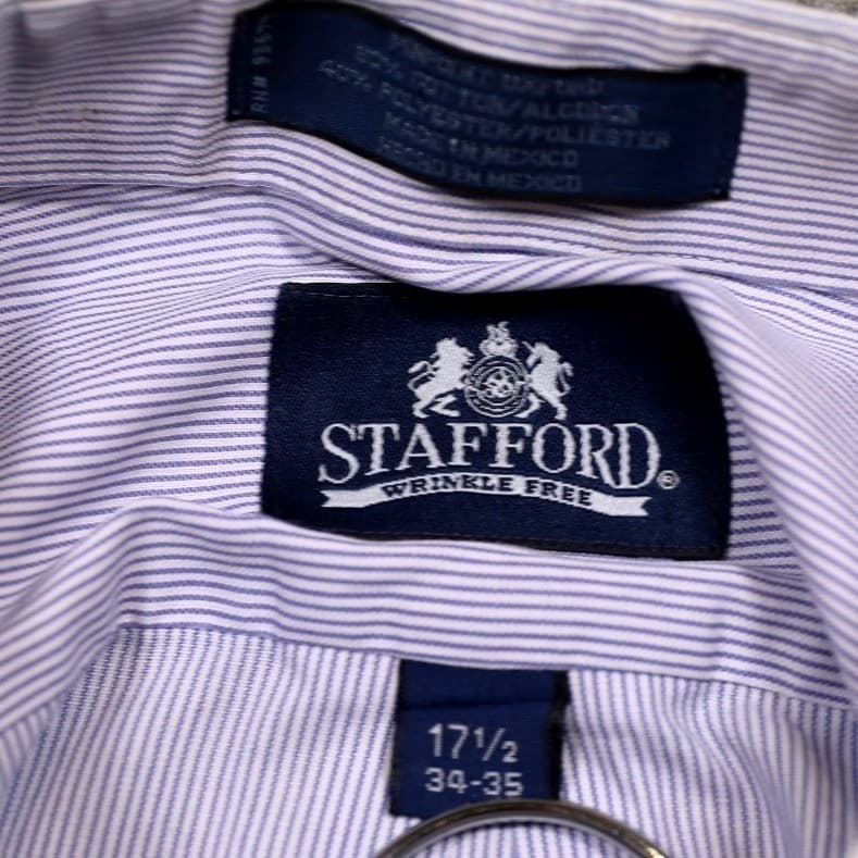 Stafford Mens Button Down Shirt Stripe Long Sleeve Size XL 17.5 34-35 - Thumbnail 7