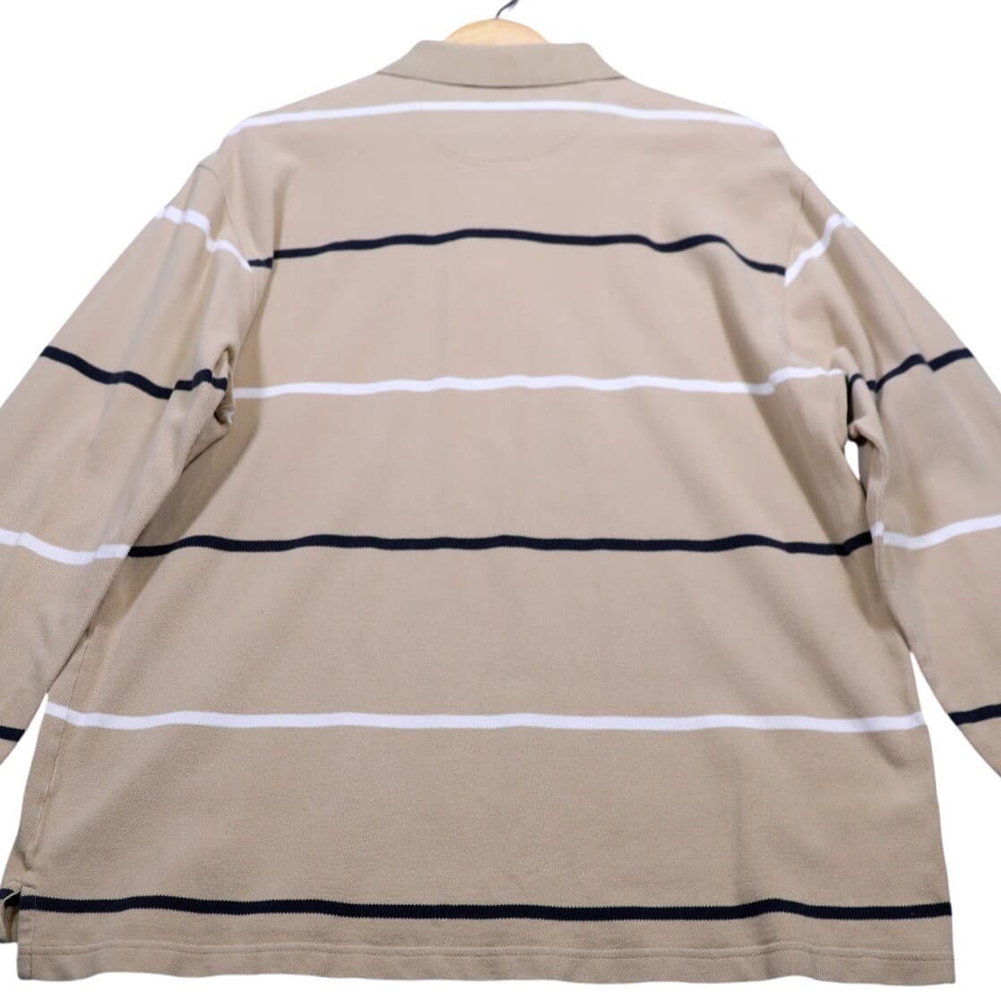 IZOD Mens Long Sleeve Polo Shirt Tan Stripe Casual Size L - Thumbnail 6