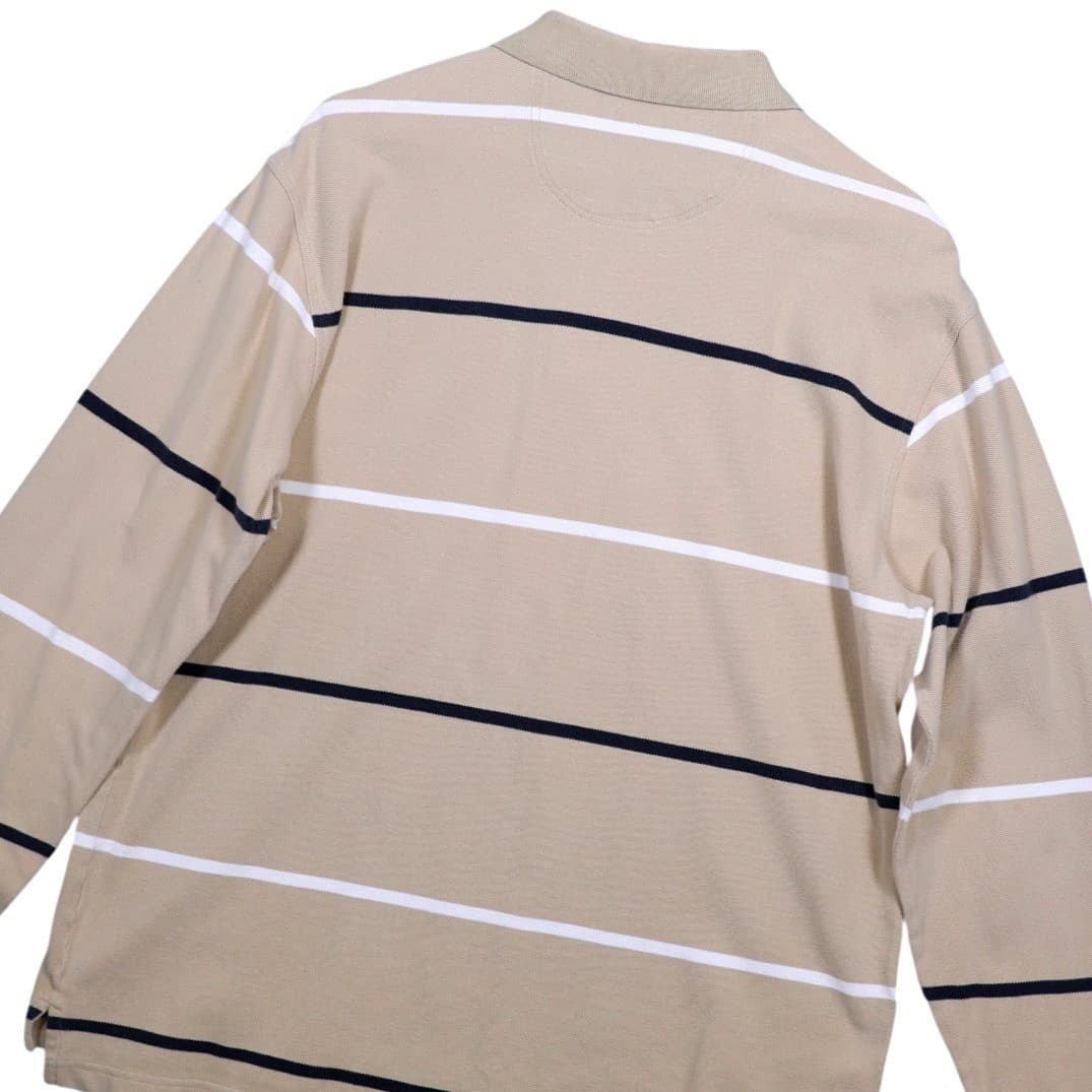 IZOD Mens Long Sleeve Polo Shirt Tan Stripe Casual Size L - Thumbnail 3