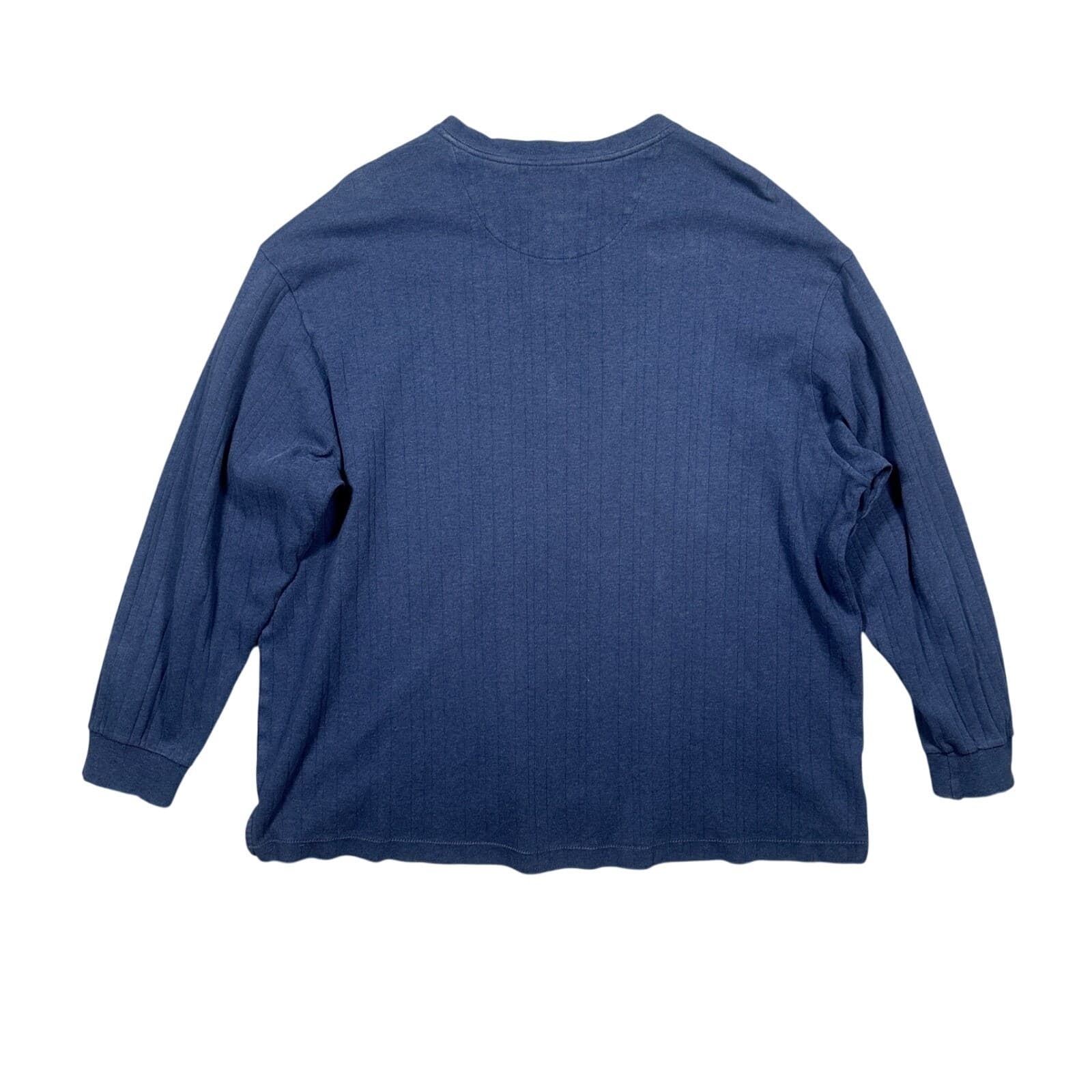 Roundtree & Yorke Henley Shirt Mens 2X Blue Excellent Ribbed Cotton Long Sleeve - Thumbnail 2