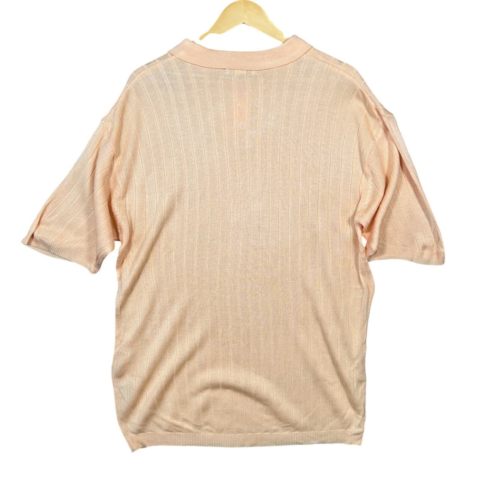 Cassel Men's Peach Ribbed Knit Short Sleeve Polo Shirt XL NWT - Thumbnail 2