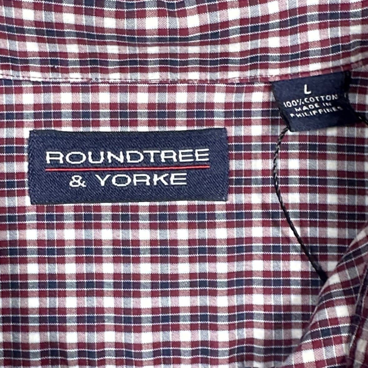 Roundtree & Yorke Button Down Shirt Mens Large Burgundy Plaid Excellent Cotton - Thumbnail 7