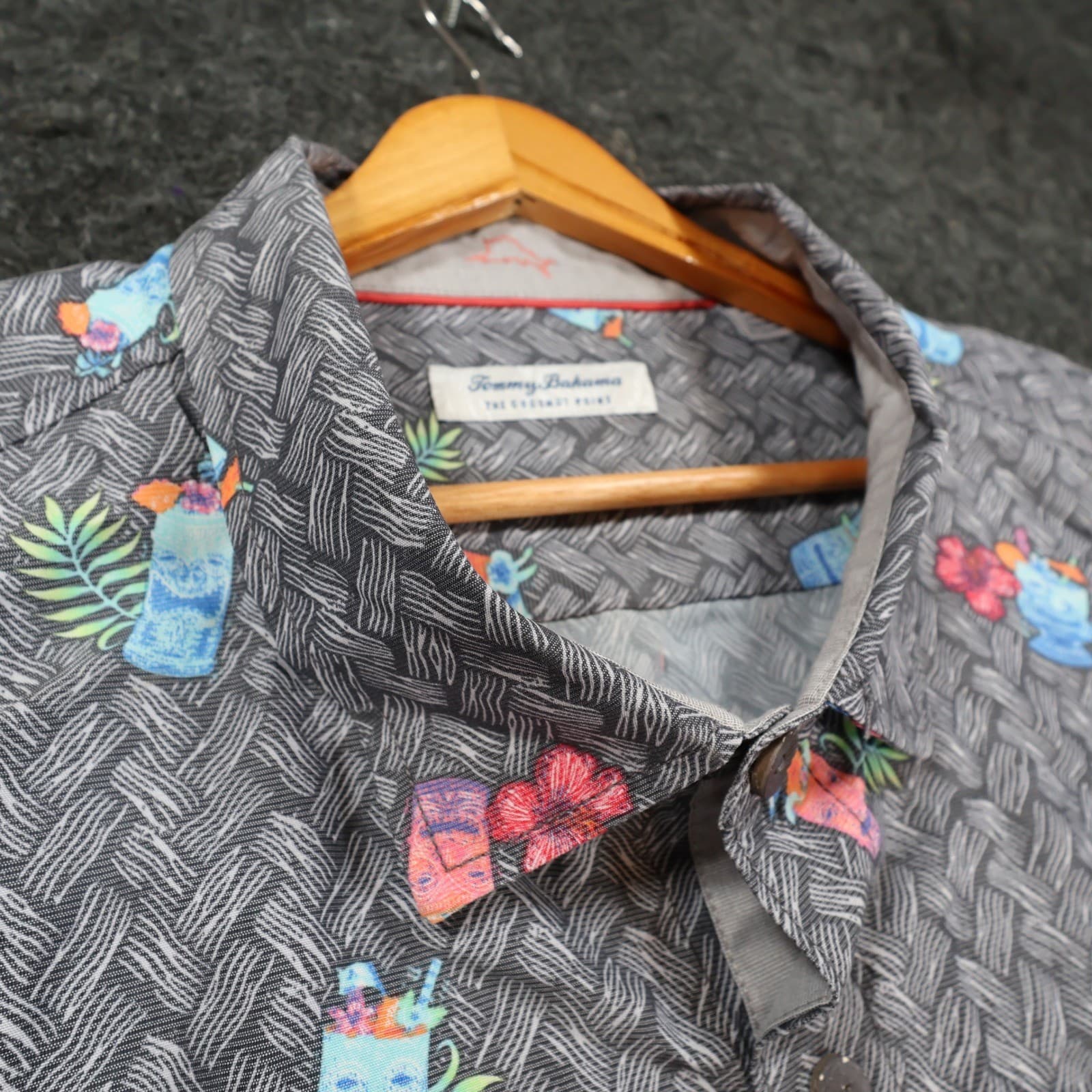 Tommy Bahama Button Up Shirt Mens 3XL Gray Coconut Point Tiki Cocktail Hawaiian - Thumbnail 9