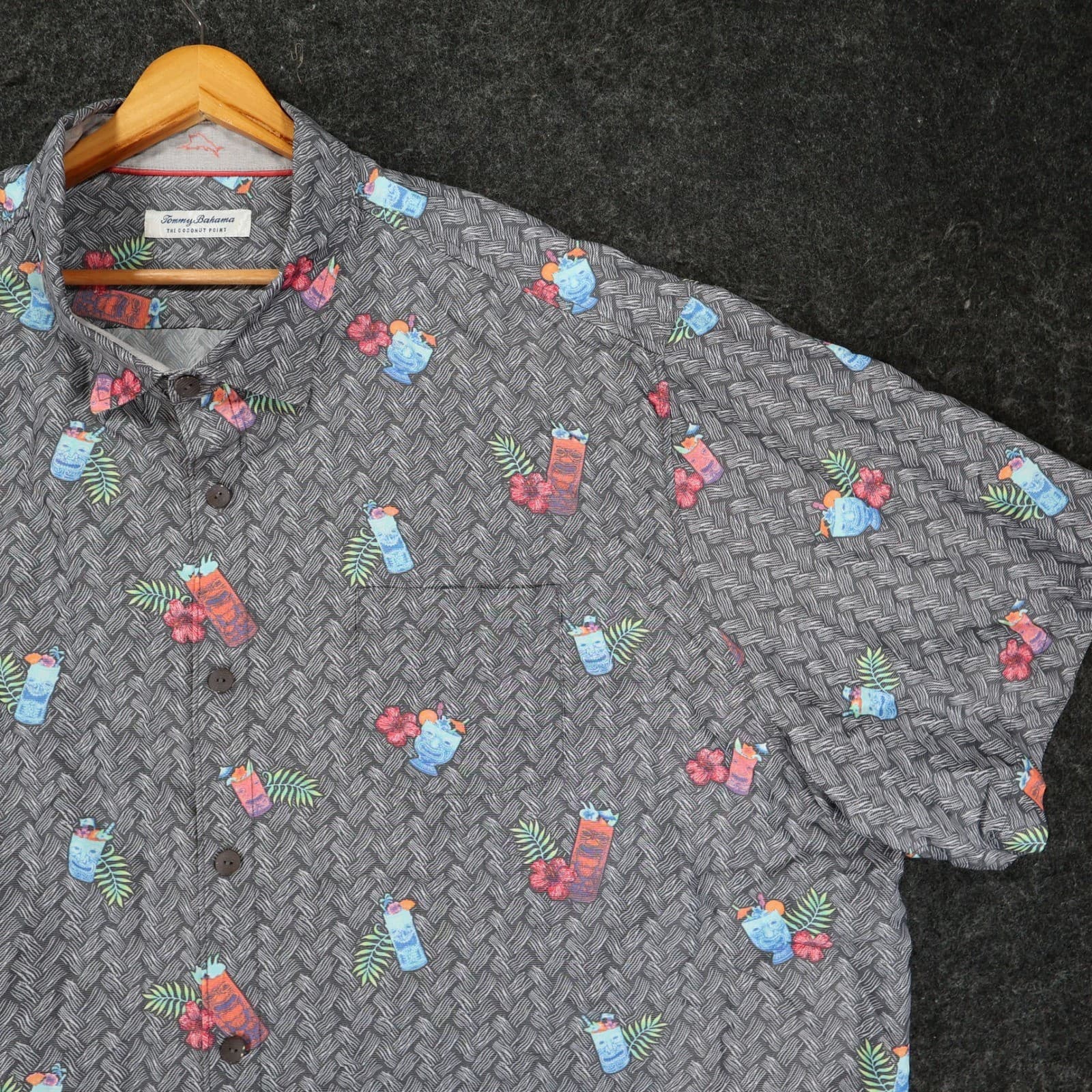 Tommy Bahama Button Up Shirt Mens 3XL Gray Coconut Point Tiki Cocktail Hawaiian - Thumbnail 10
