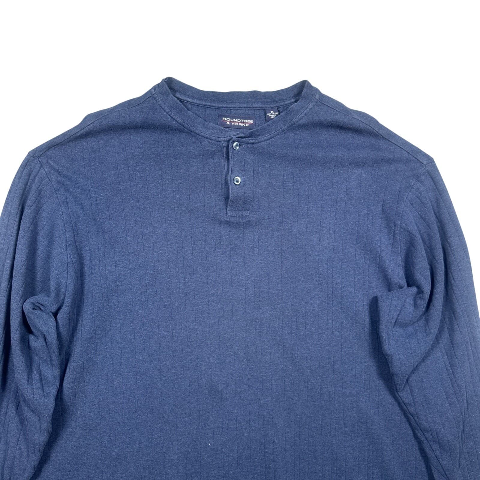 Roundtree & Yorke Henley Shirt Mens 2X Blue Excellent Ribbed Cotton Long Sleeve - Thumbnail 5