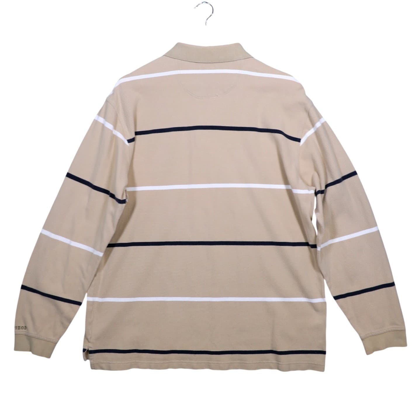 IZOD Mens Long Sleeve Polo Shirt Tan Stripe Casual Size L - Thumbnail 4