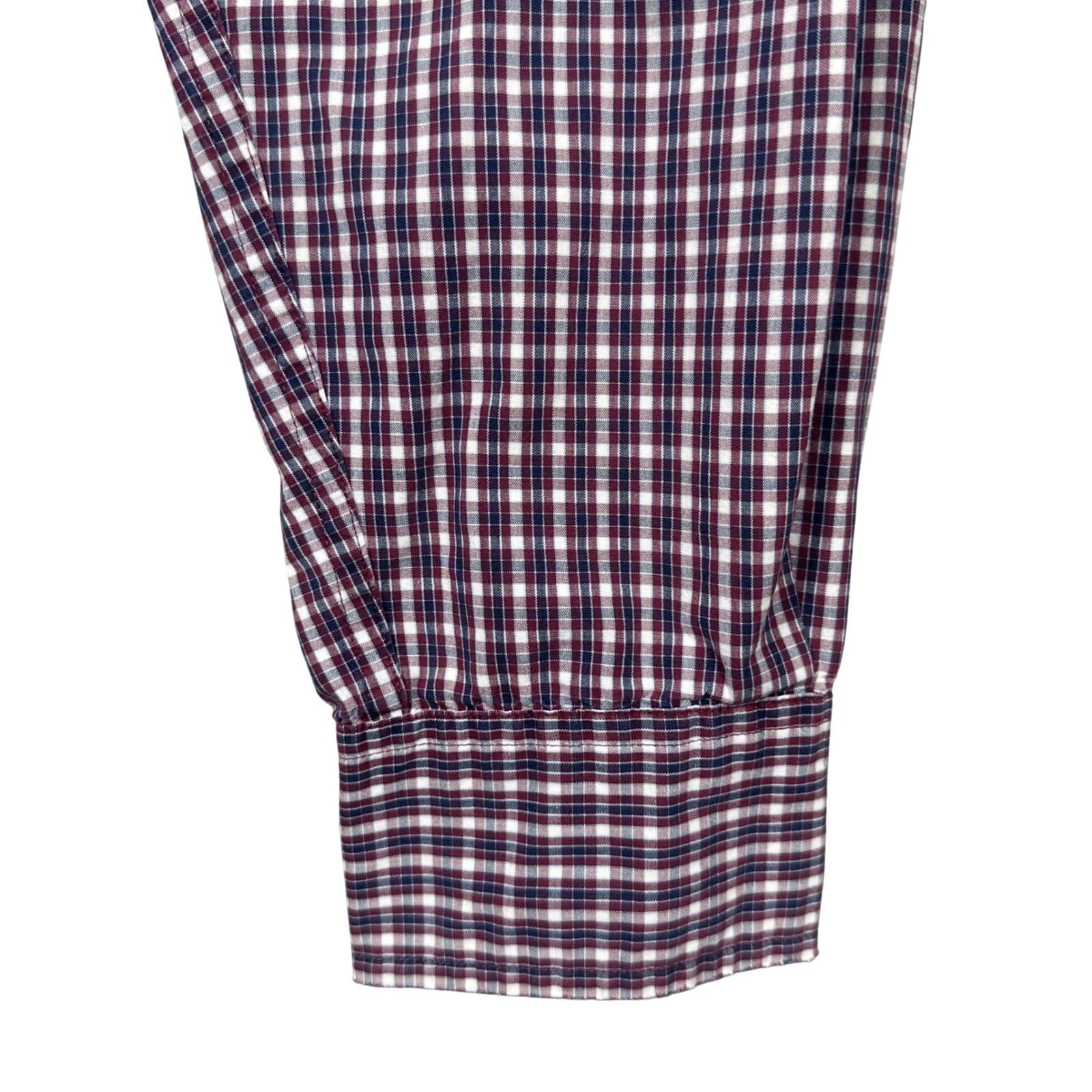 Roundtree & Yorke Button Down Shirt Mens Large Burgundy Plaid Excellent Cotton - Thumbnail 6