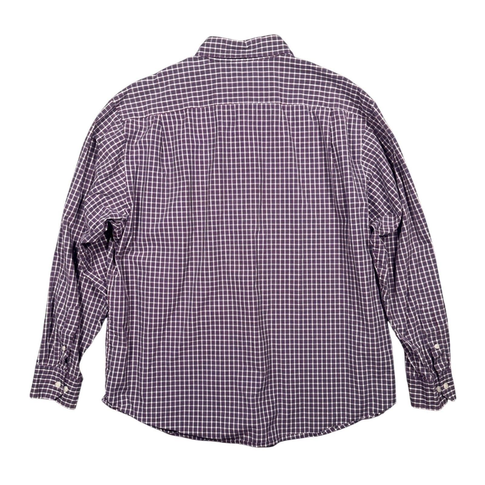 Roundtree & Yorke Button Down Shirt Mens Large Burgundy Plaid Excellent Cotton - Thumbnail 3