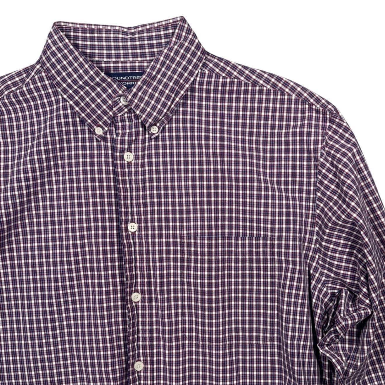 Roundtree & Yorke Button Down Shirt Mens Large Burgundy Plaid Excellent Cotton - Thumbnail 4