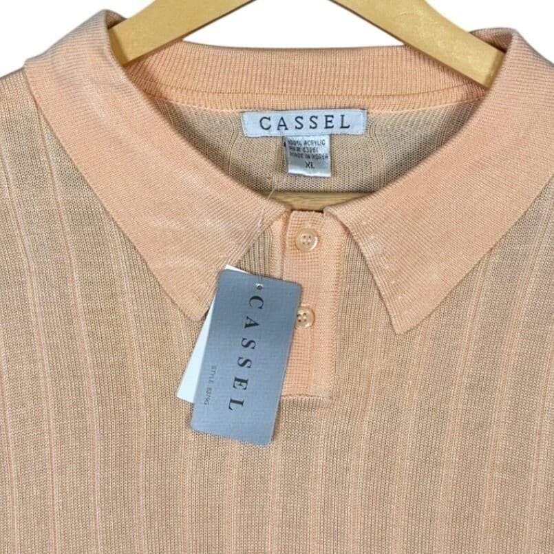 Cassel Men's Peach Ribbed Knit Short Sleeve Polo Shirt XL NWT - Thumbnail 5