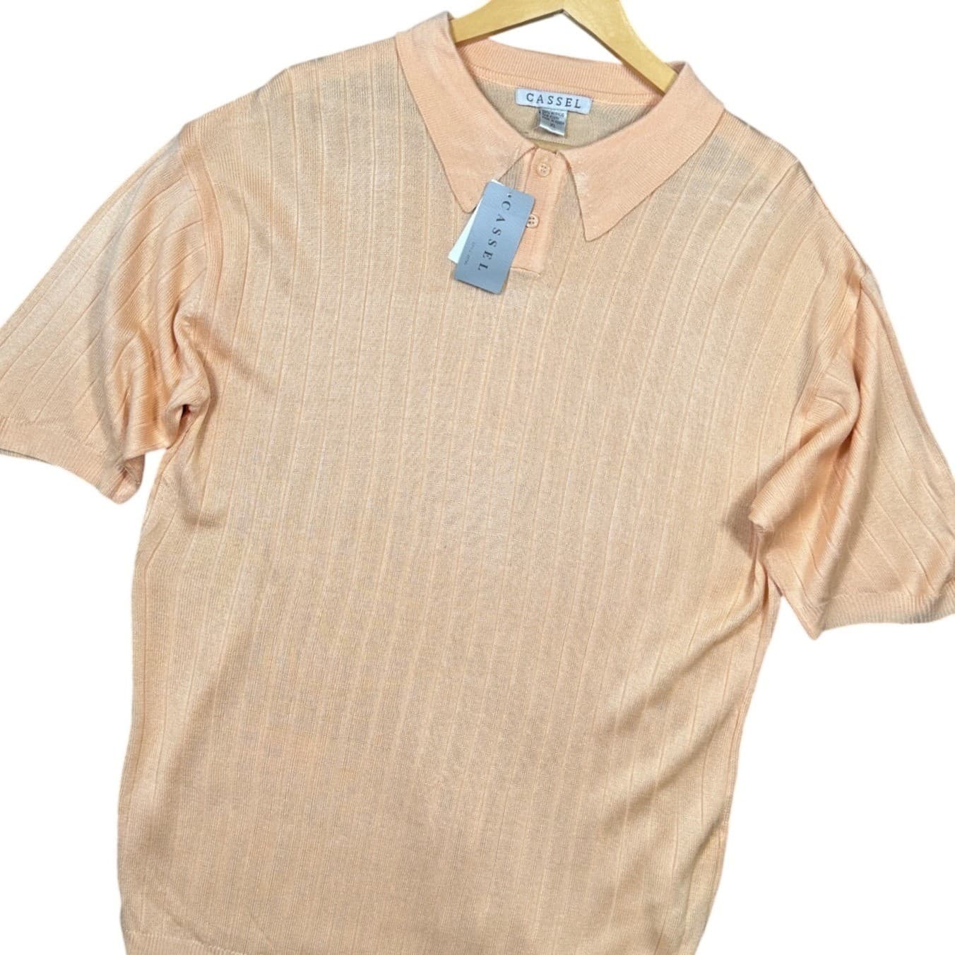 Cassel Men's Peach Ribbed Knit Short Sleeve Polo Shirt XL NWT - Thumbnail 3