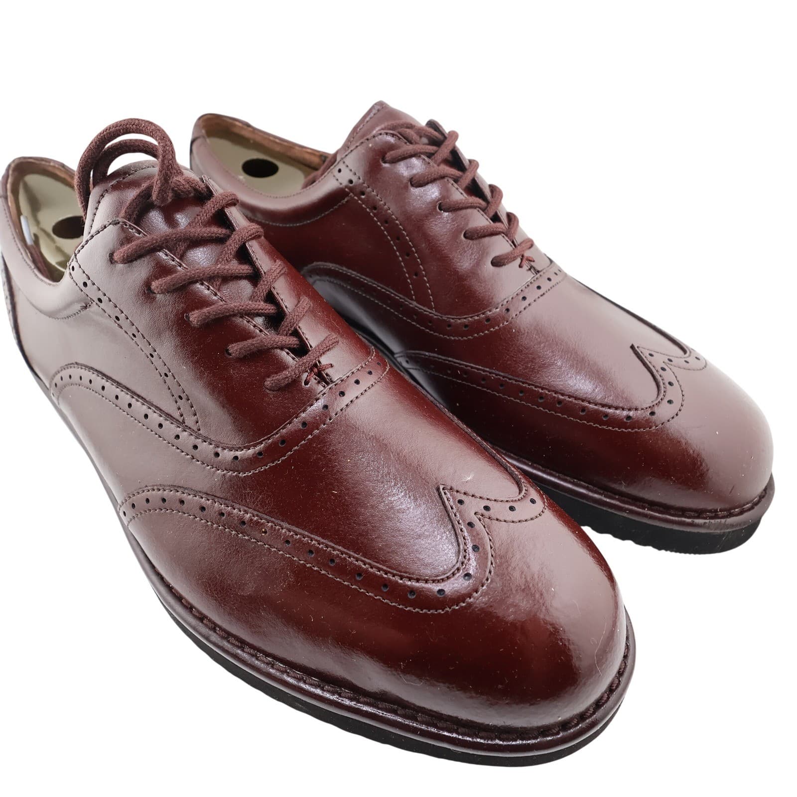 Dex Earl Wingtip Oxford Mens 13 Burgundy Faux Leather Brogue Wedge Dress Shoes - Thumbnail 2