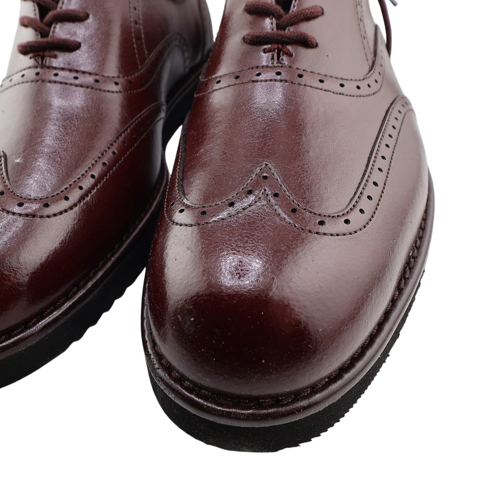 Dex Earl Wingtip Oxford Mens 13 Burgundy Faux Leather Brogue Wedge Dress Shoes - Thumbnail 4