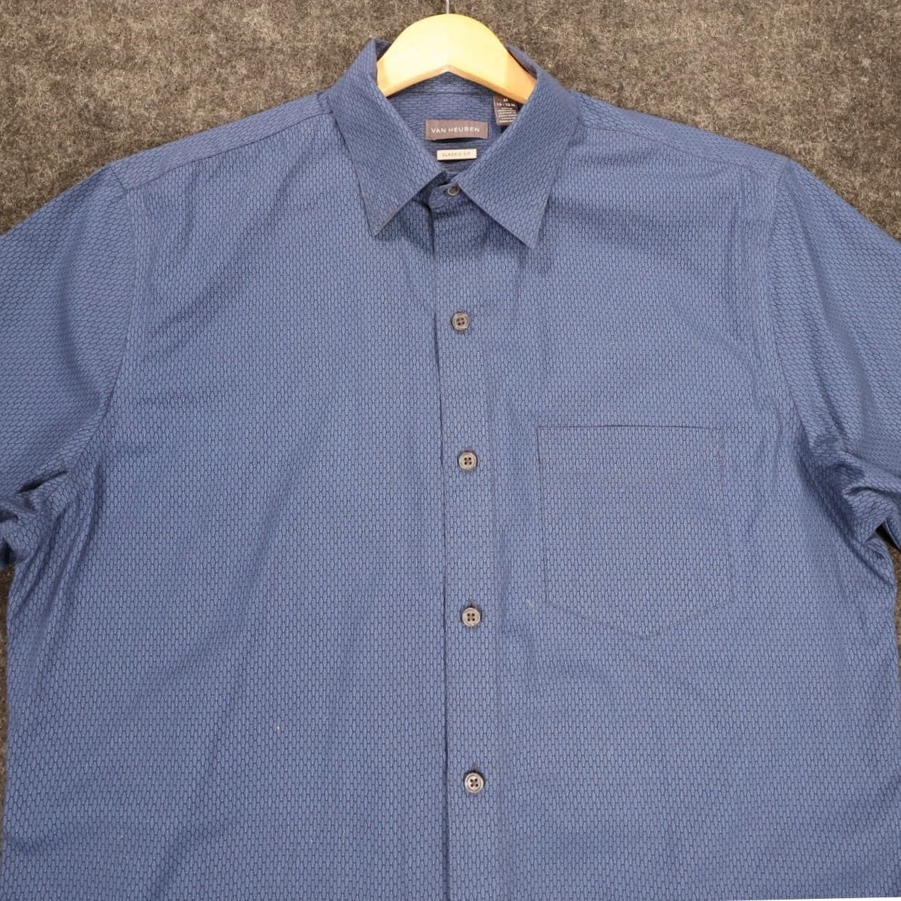Van Heusen Button Up Shirt Mens M Blue Excellent Short Sleeve Classic Fit 1568 - Thumbnail 3