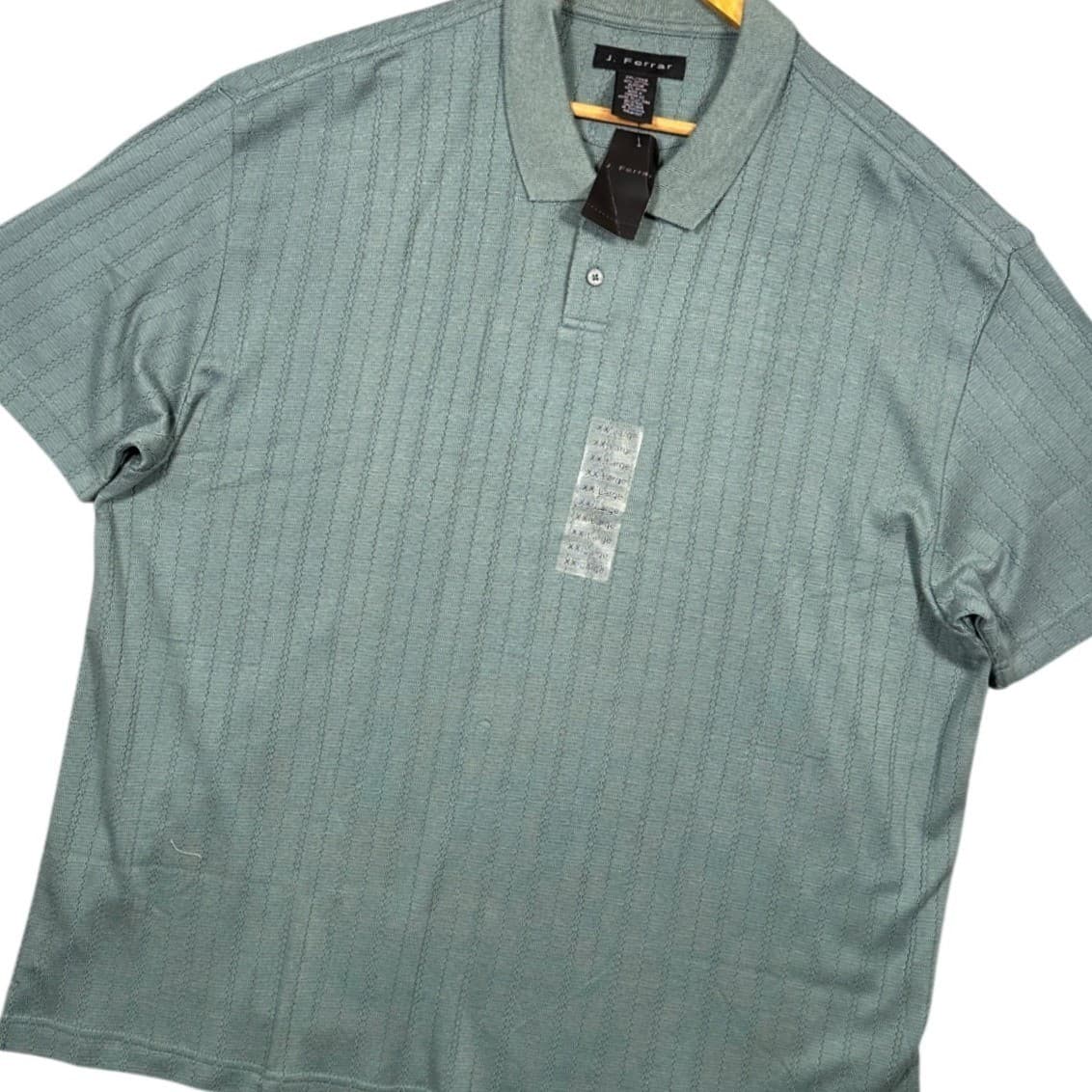 J Ferrar Mens XXL Blue Pinstripe Short Sleeve Polo Shirt NWT - Thumbnail 3
