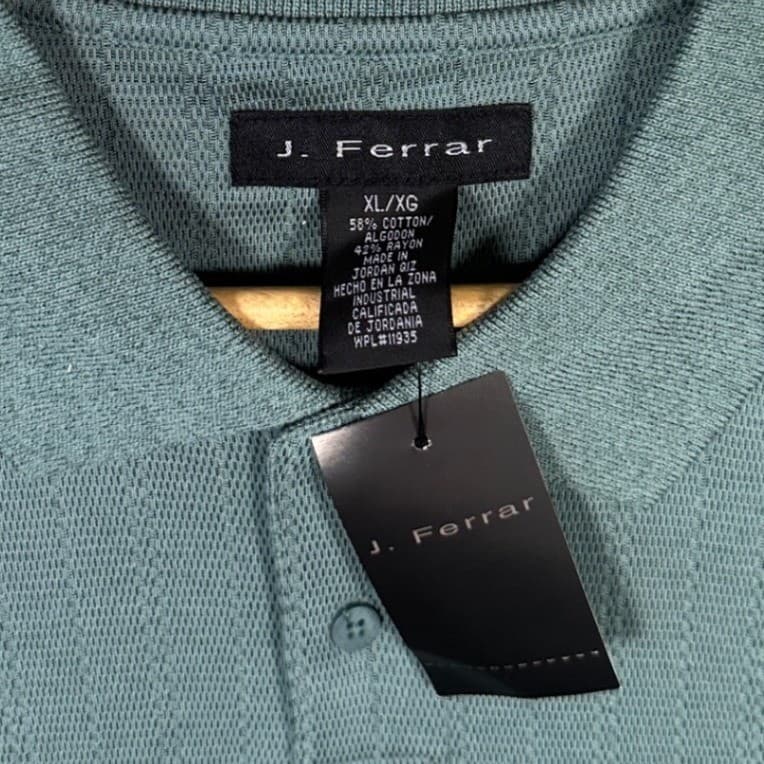 J Ferrar Men's Blue Textured Stripe Short Sleeve Polo Shirt XL NWT - Thumbnail 6