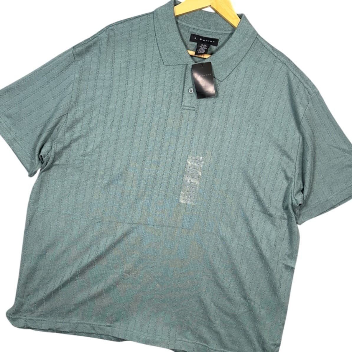 J Ferrar Men's Blue Textured Stripe Short Sleeve Polo Shirt XL NWT - Thumbnail 3