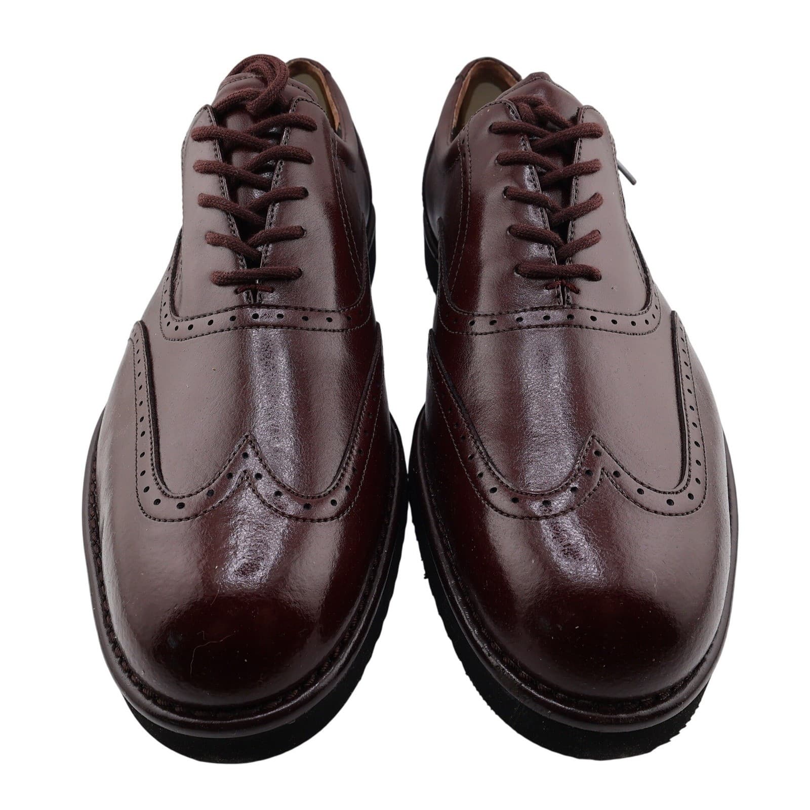 Dex Earl Wingtip Oxford Mens 13 Burgundy Faux Leather Brogue Wedge Dress Shoes - Thumbnail 3