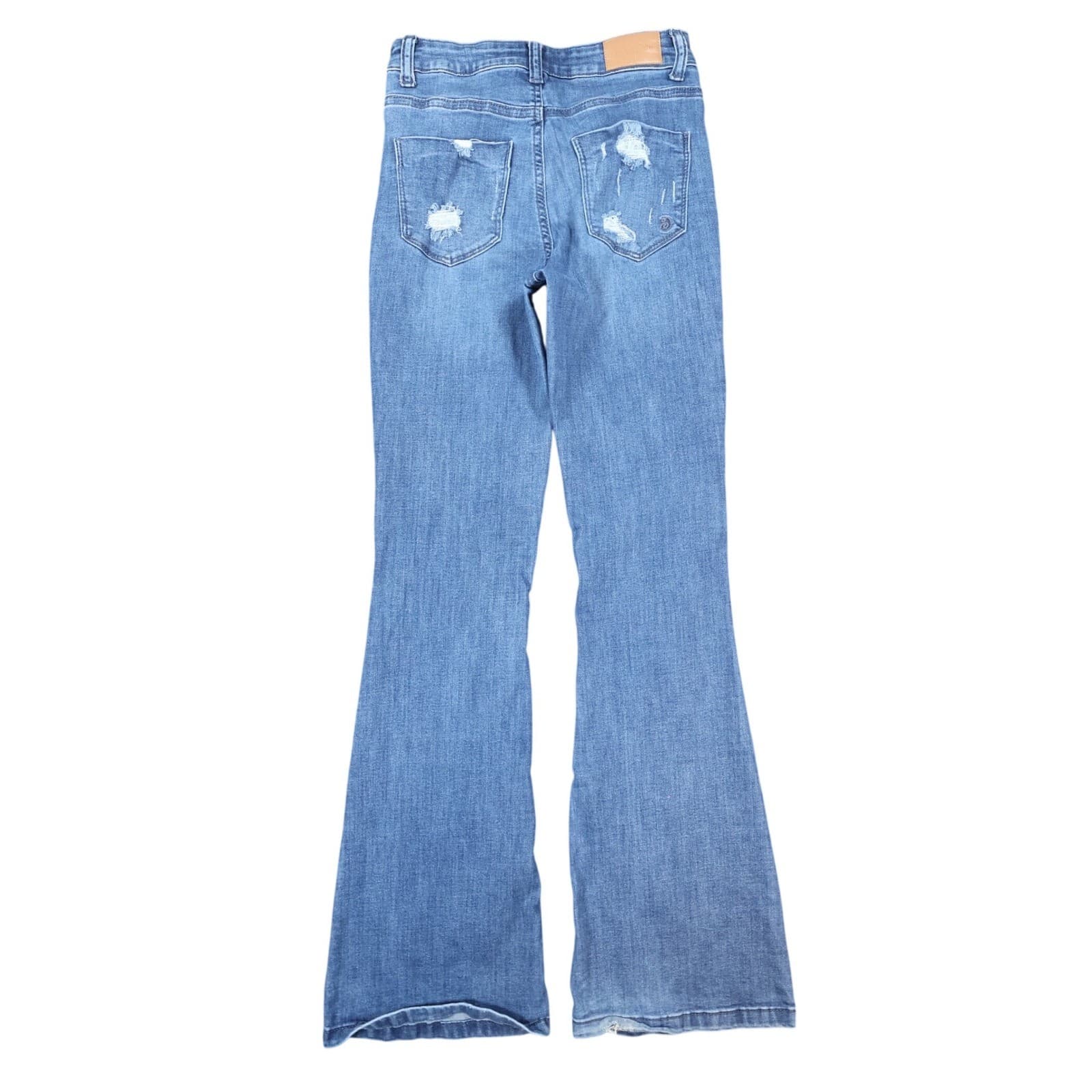 Indigo Rein Flare Jeans Womens 3 Blue Cotton Blend High Rise Distressed 2517 - Thumbnail 2