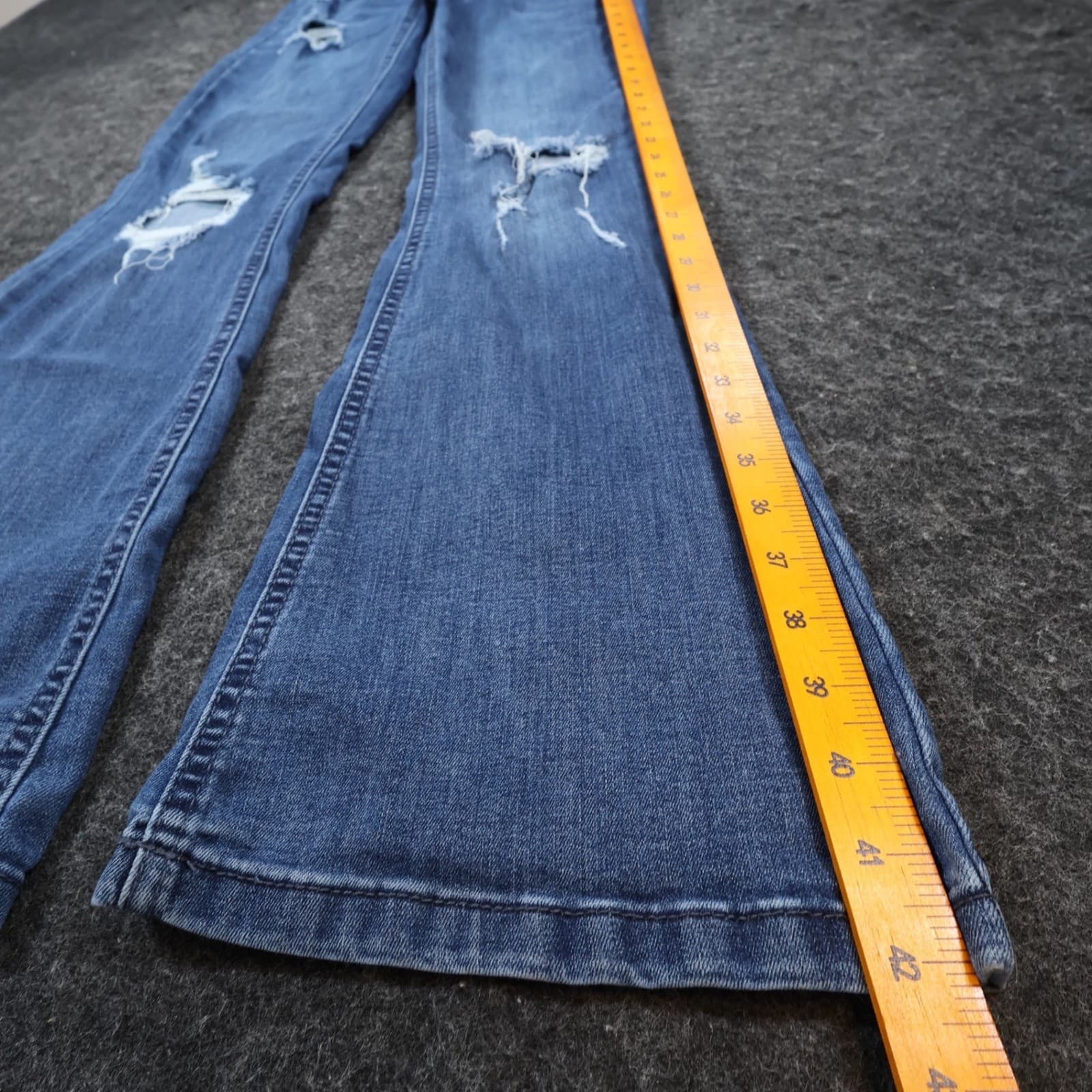 Indigo Rein Flare Jeans Womens 3 Blue Cotton Blend High Rise Distressed 2517 - Thumbnail 3