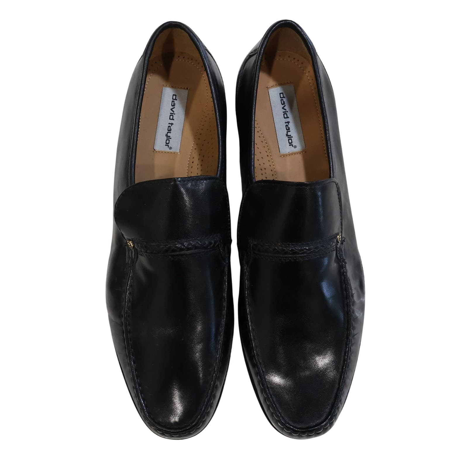 David Taylor Garfield Loafers Mens 13 Black Leather Slip On Dress Shoes Classic - Thumbnail 4