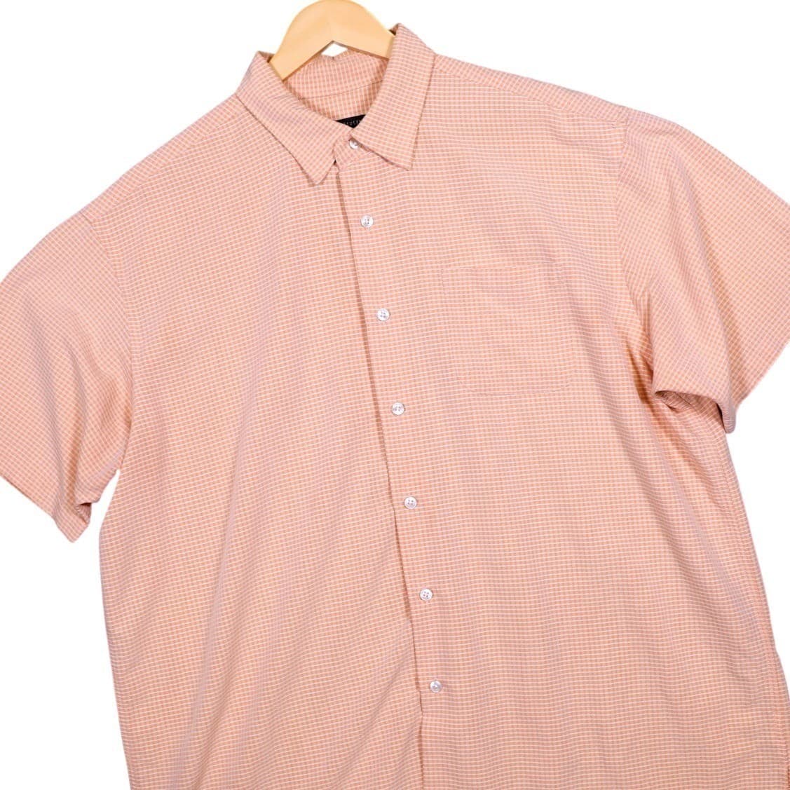 VAN HEUSEN Mens Peach Gingham Short Sleeve Button Down Shirt XL 17-17.5 - Thumbnail 2