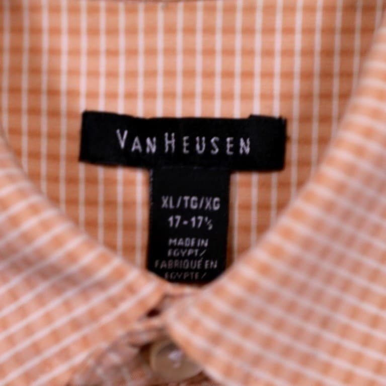VAN HEUSEN Mens Peach Gingham Short Sleeve Button Down Shirt XL 17-17.5 - Thumbnail 7