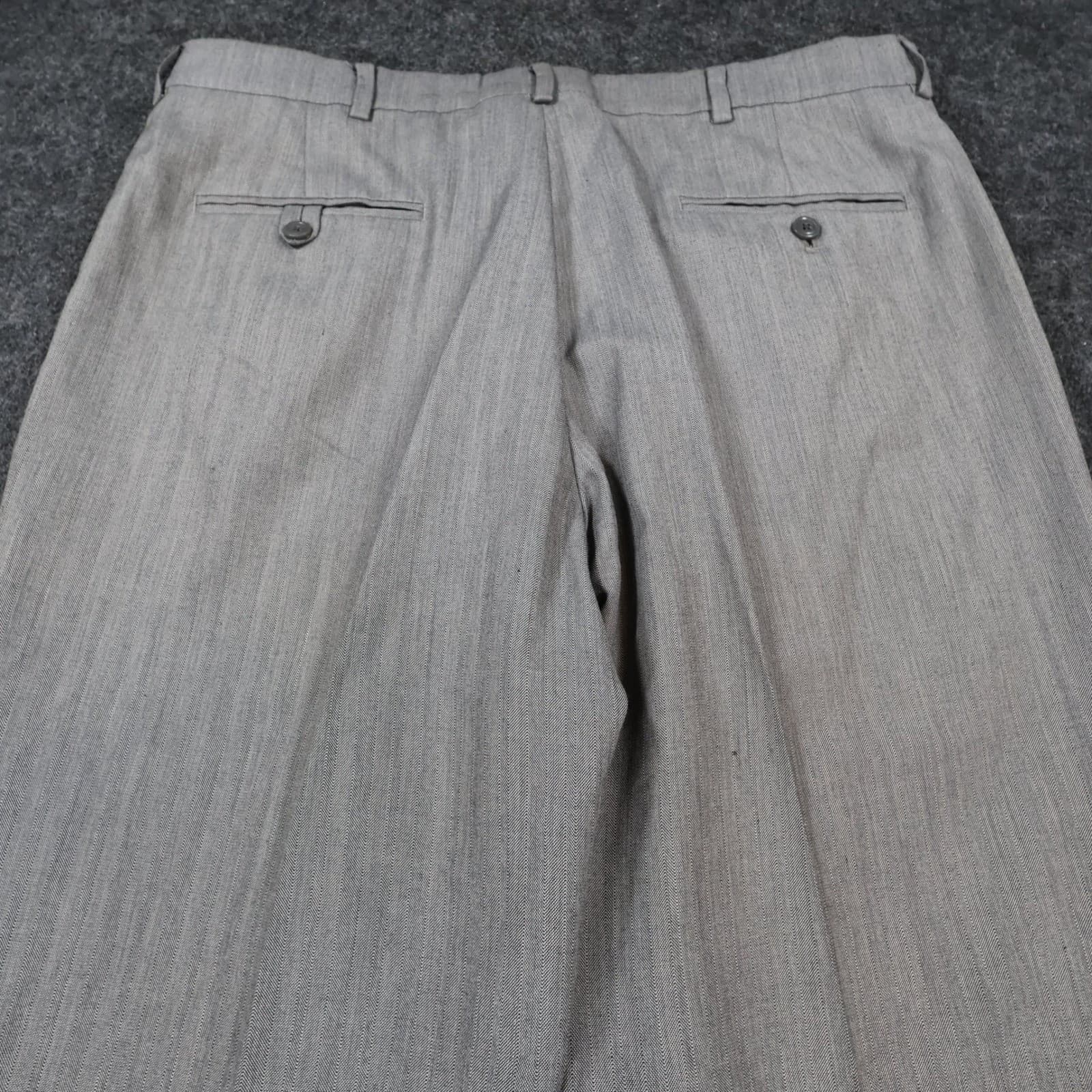 Haggar Dress Pants Mens 36x30 Gray Excellent Pleated Herringbone - Thumbnail 9