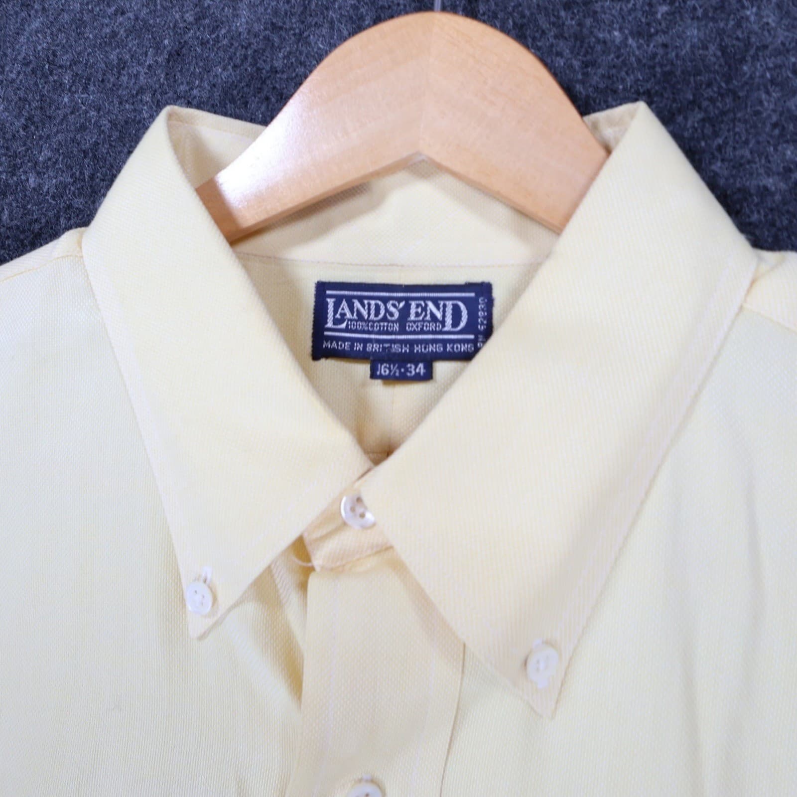 Lands End Button Down Mens 16.5-34 Yellow Excellent Oxford Cotton - Thumbnail 8