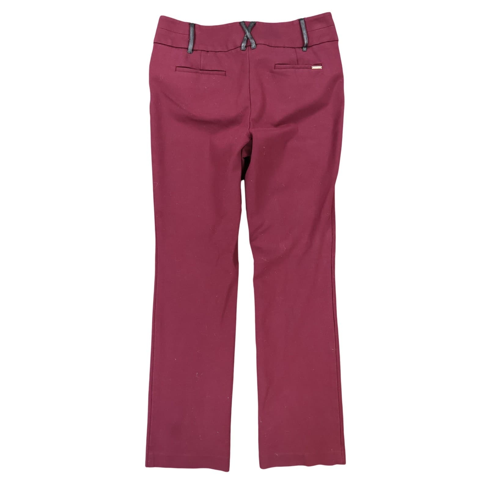 Anne Klein Dress Pants Womens 8 Burgundy Excellent Faux Leather Trim - Thumbnail 2