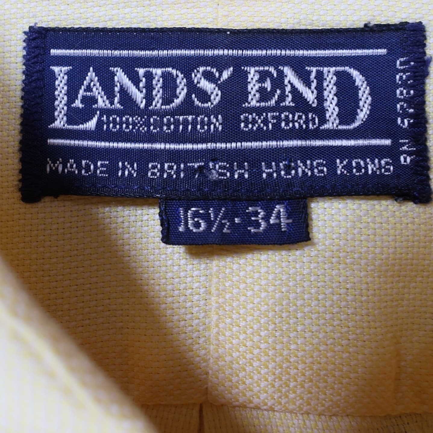 Lands End Button Down Mens 16.5-34 Yellow Excellent Oxford Cotton - Thumbnail 7