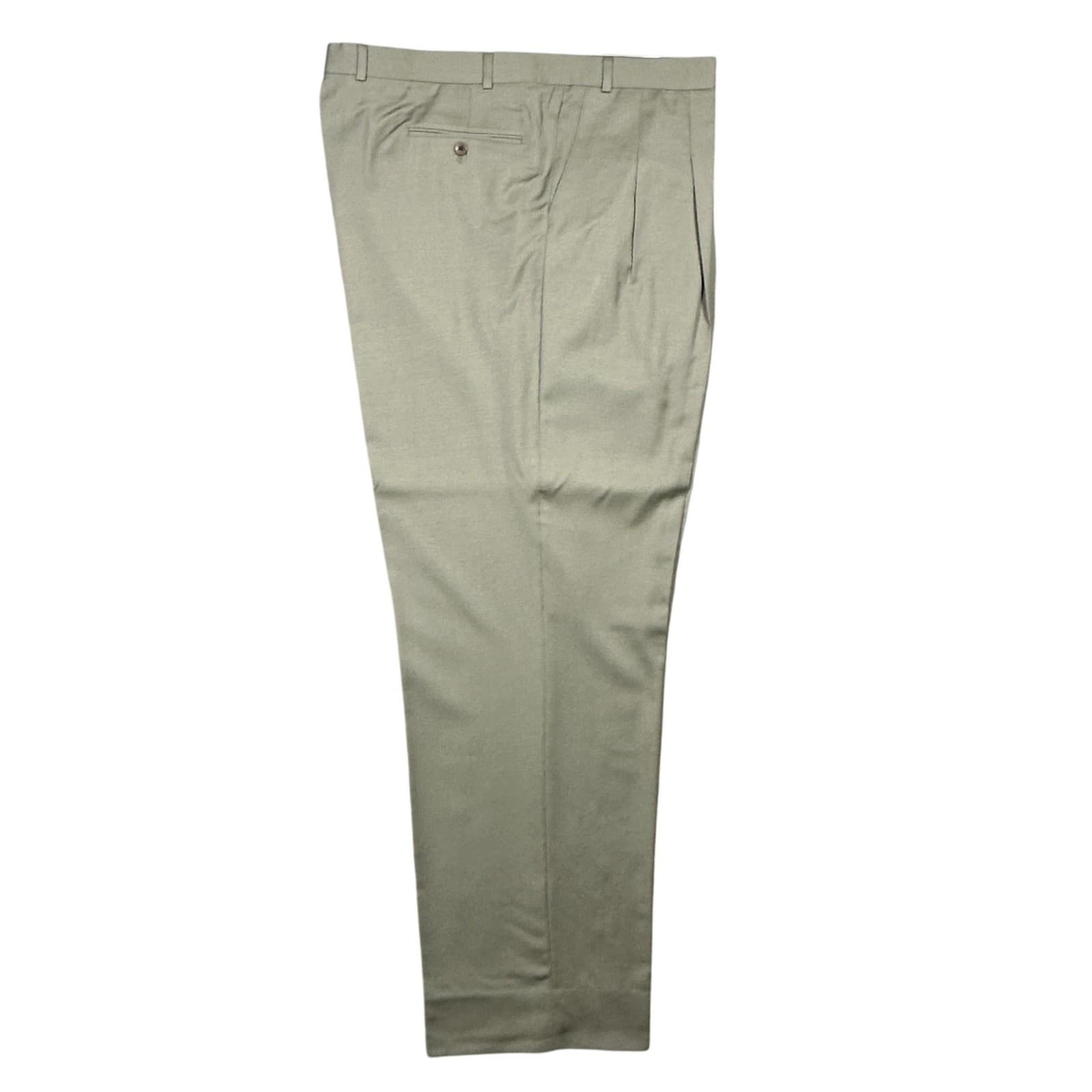 Vintage Carlo Mandrone Dress Pants Mens 44 Olive Green Wool Pleated - Thumbnail 2