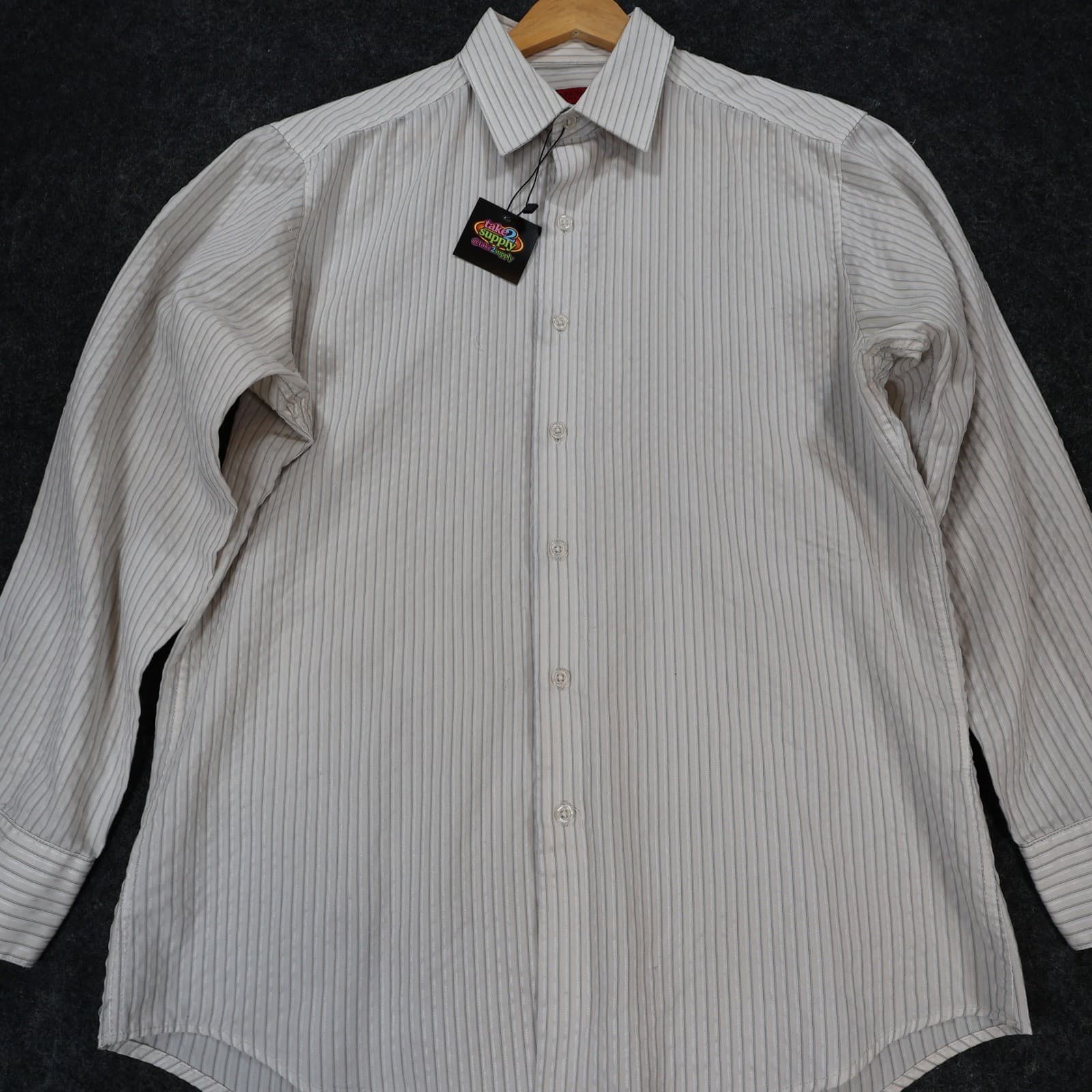 Alfani Button Down Mens M White Excellent Fitted Stretch Easy Care Striped - Thumbnail 10