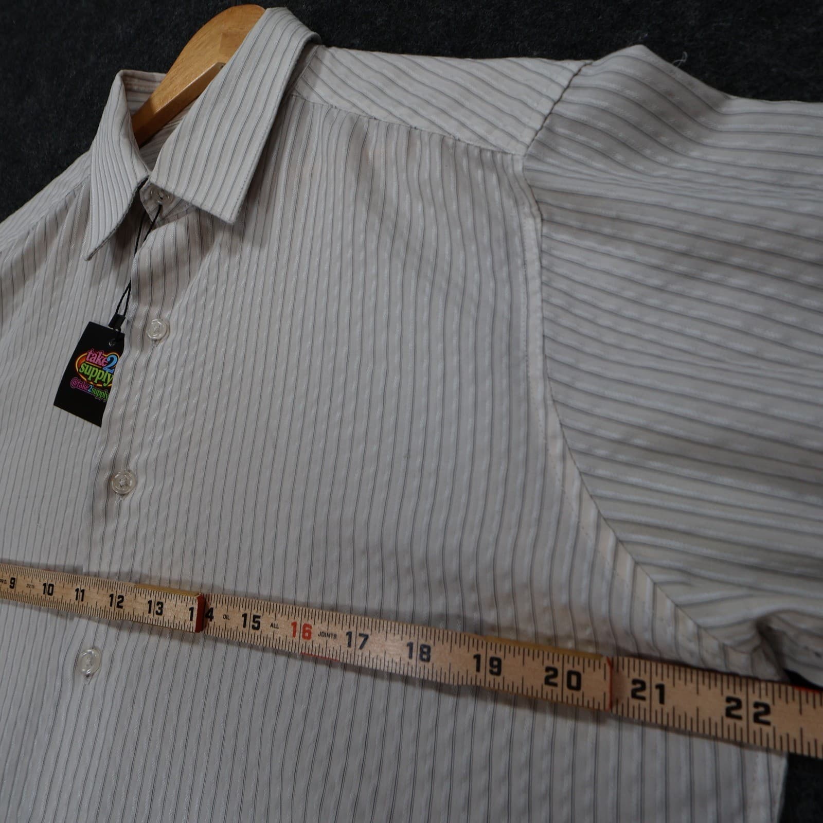 Alfani Button Down Mens M White Excellent Fitted Stretch Easy Care Striped - Thumbnail 3