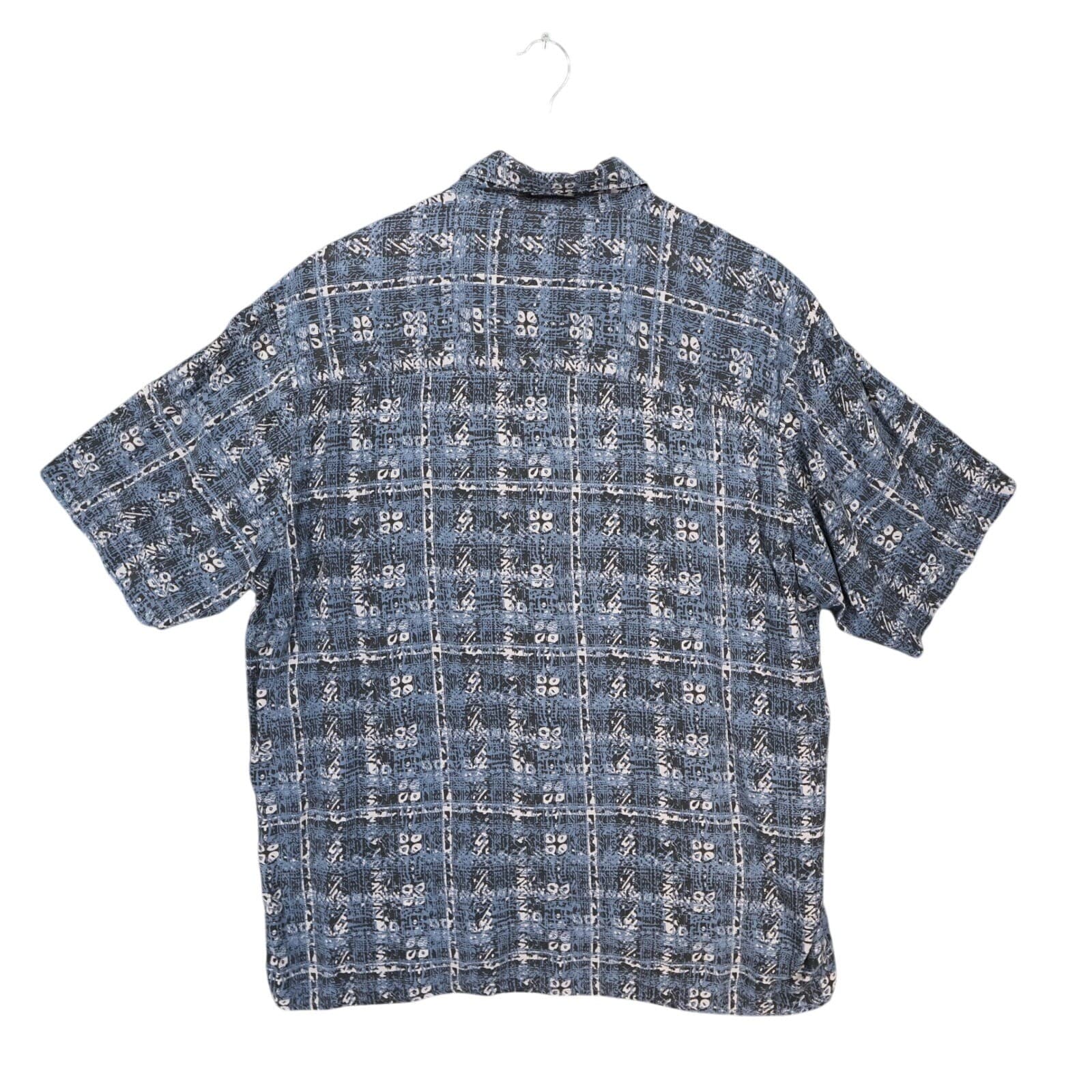 Manhattan Vintage Shirt Mens XL Blue Excellent Short Sleeve Button Up Print - Thumbnail 2