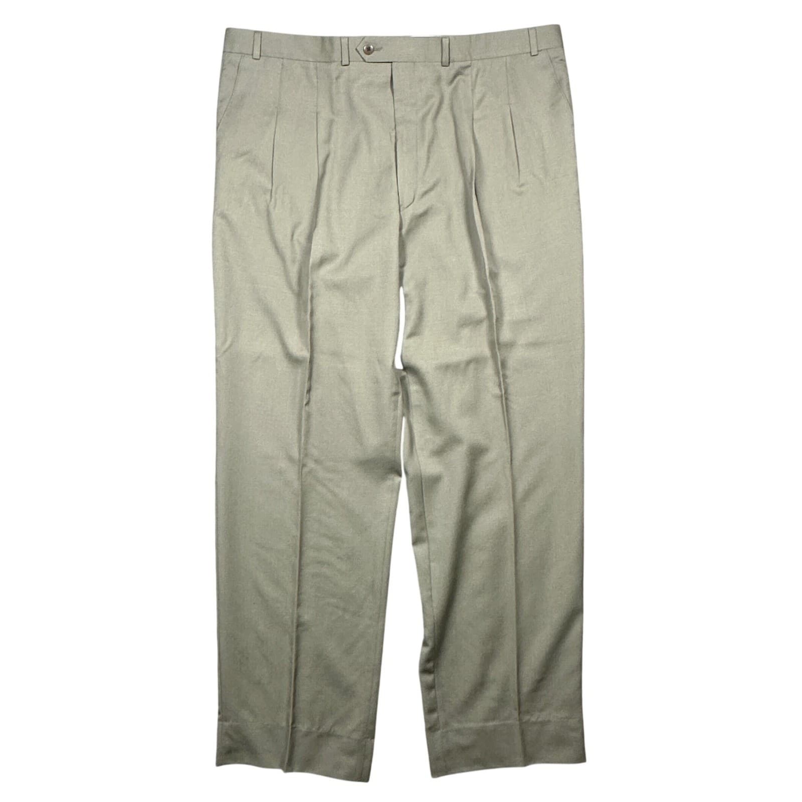 Vintage Carlo Mandrone Dress Pants Mens 44 Olive Green Wool Pleated - Thumbnail 4