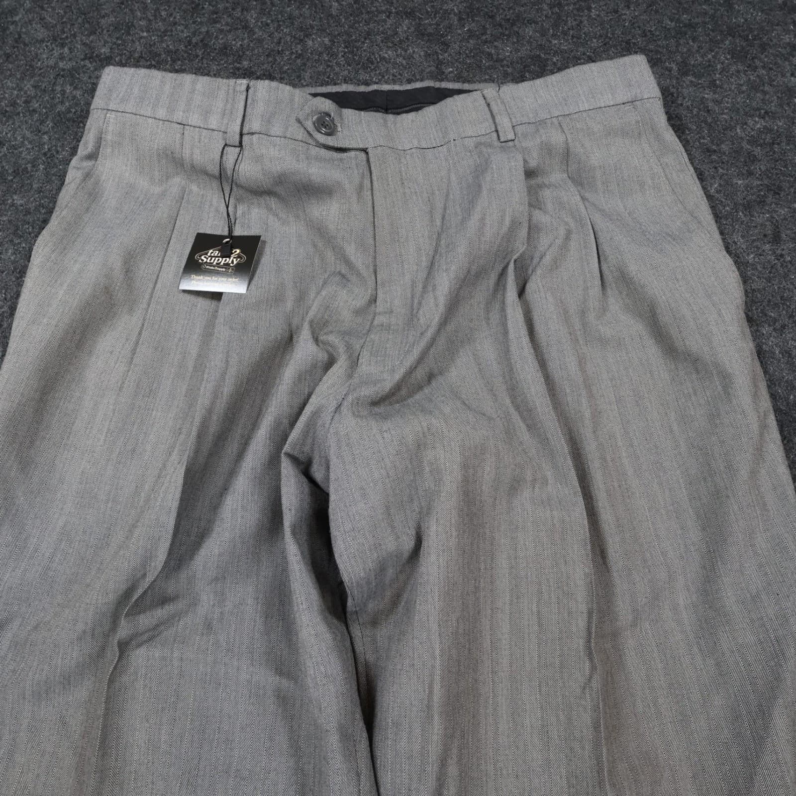 Haggar Dress Pants Mens 36x30 Gray Excellent Pleated Herringbone - Thumbnail 8