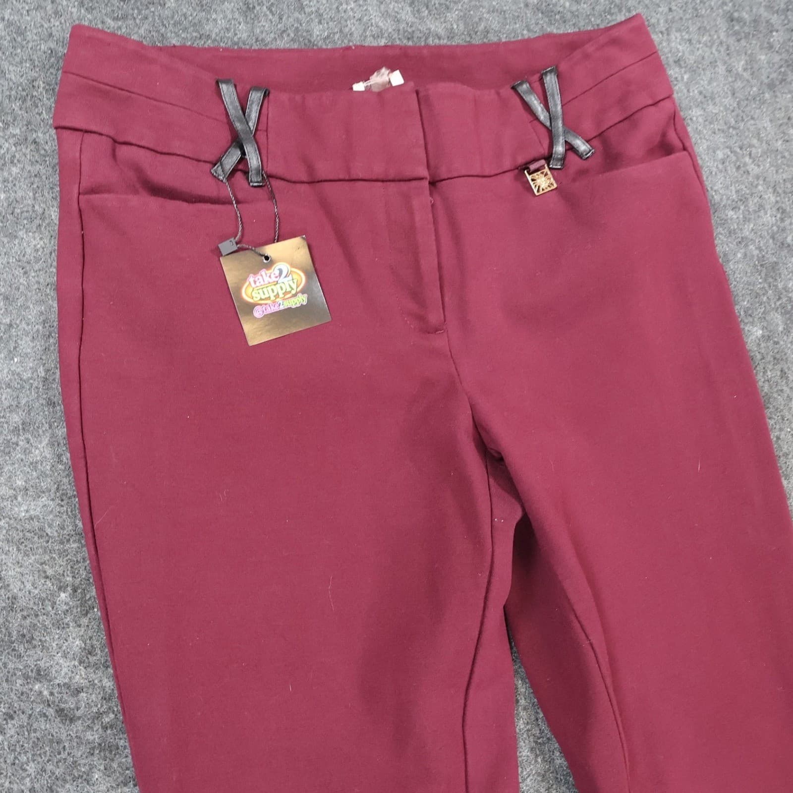 Anne Klein Dress Pants Womens 8 Burgundy Excellent Faux Leather Trim - Thumbnail 10